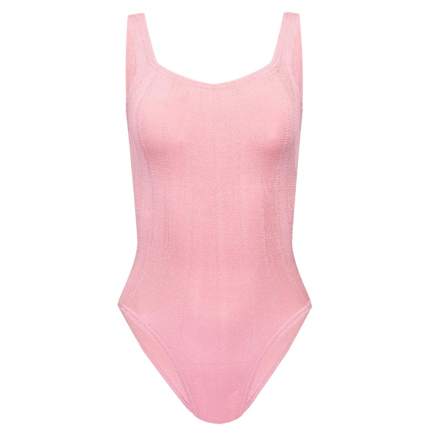 Load image into Gallery viewer, Square Neck Nile Swimwear Metallic Dusty Pink

