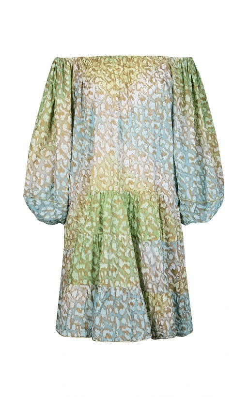 Tie Dye Boho Layer Dress With Snow Leopard Print Green Lime/Turq