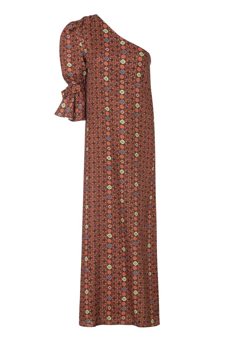 Load image into Gallery viewer, Buenaventura Linen Maxi Dress Terracota Mosaic
