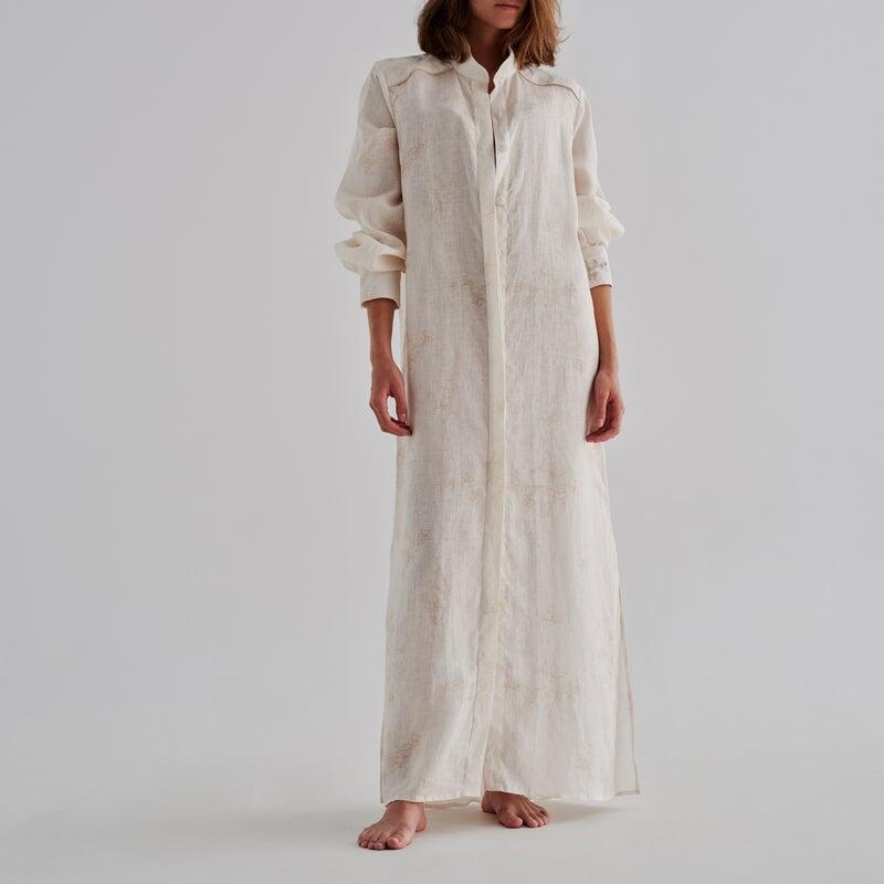Thalia Linen Shirt Maxi Dress Ivory