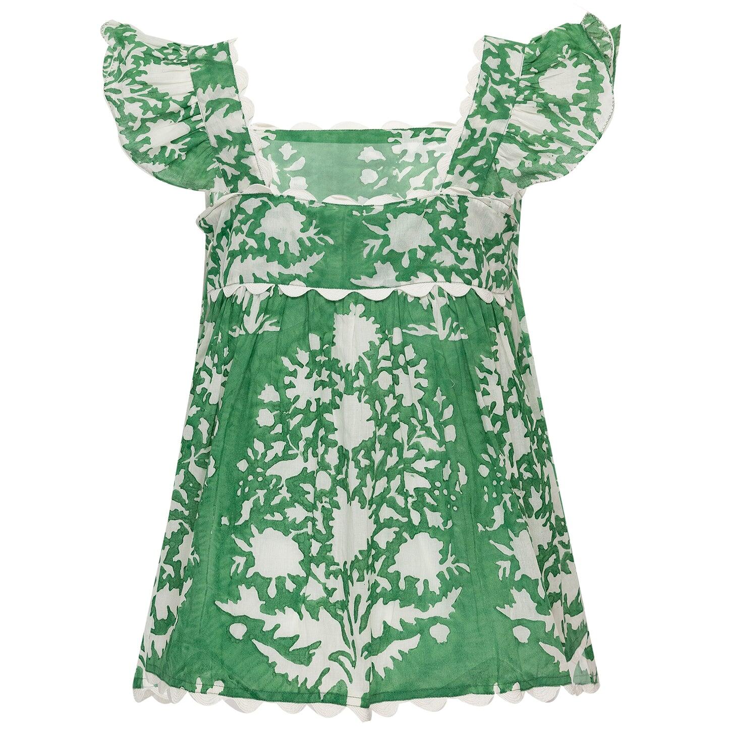 Baby Doll Top In Palladio Block Print Lined Green - Top