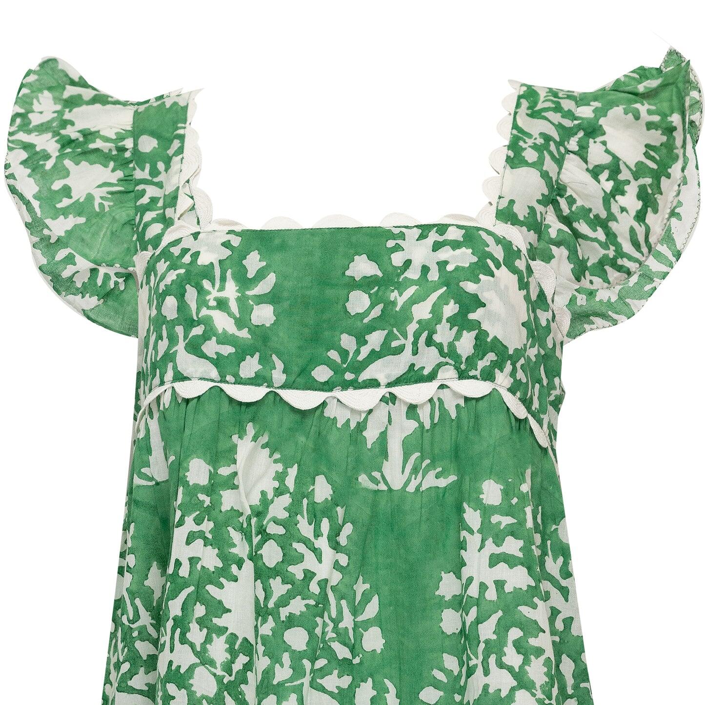 Baby Doll Top In Palladio Block Print Lined Green - Top