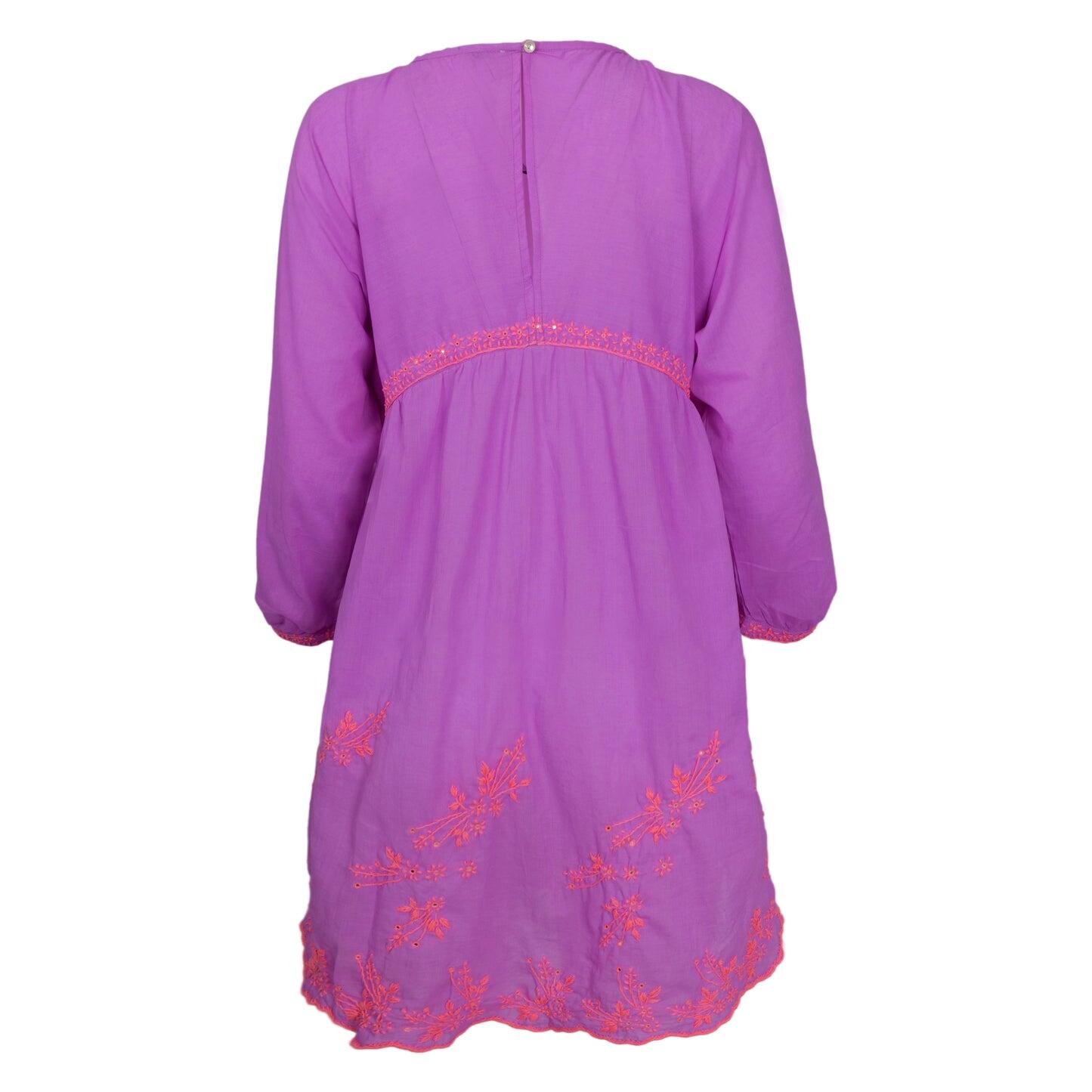 Batwing Dress W/Contrast Lotus Embro - L Violet/Neon Peach