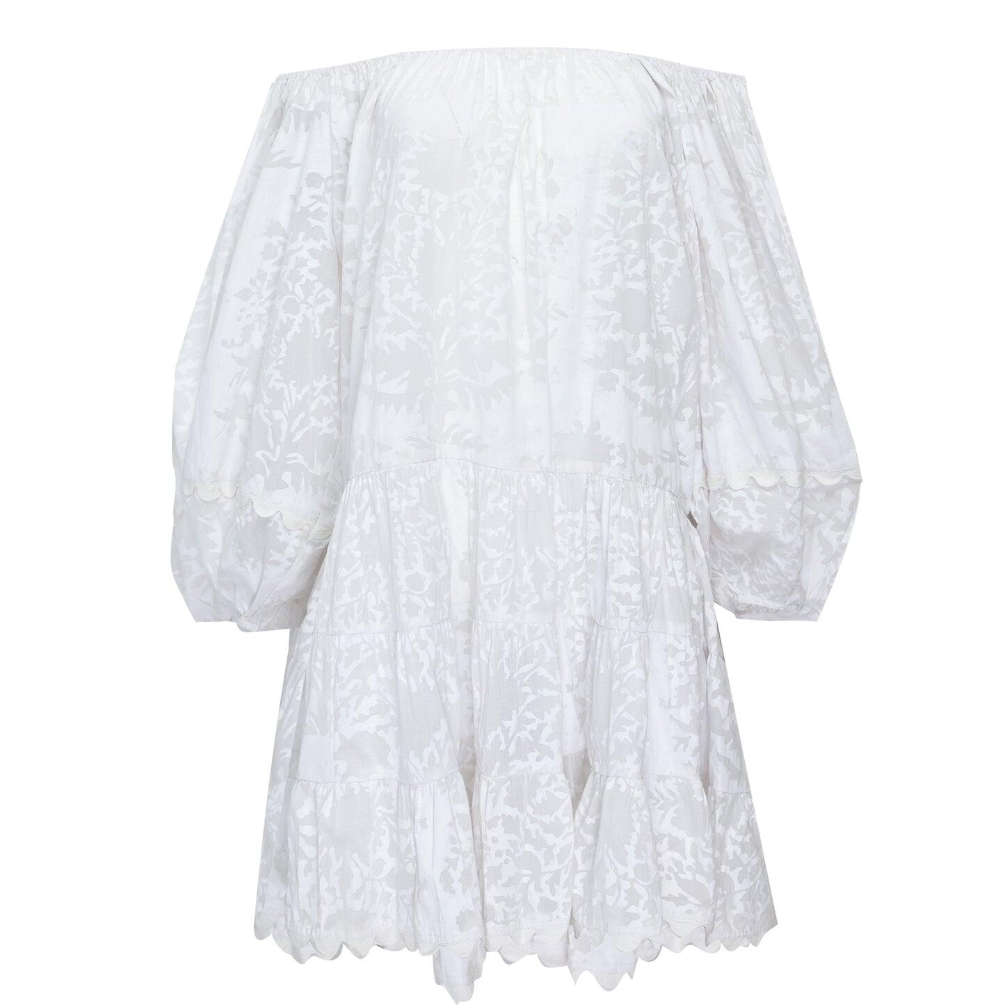 Boho Layer Dress In Palladio Block Print White