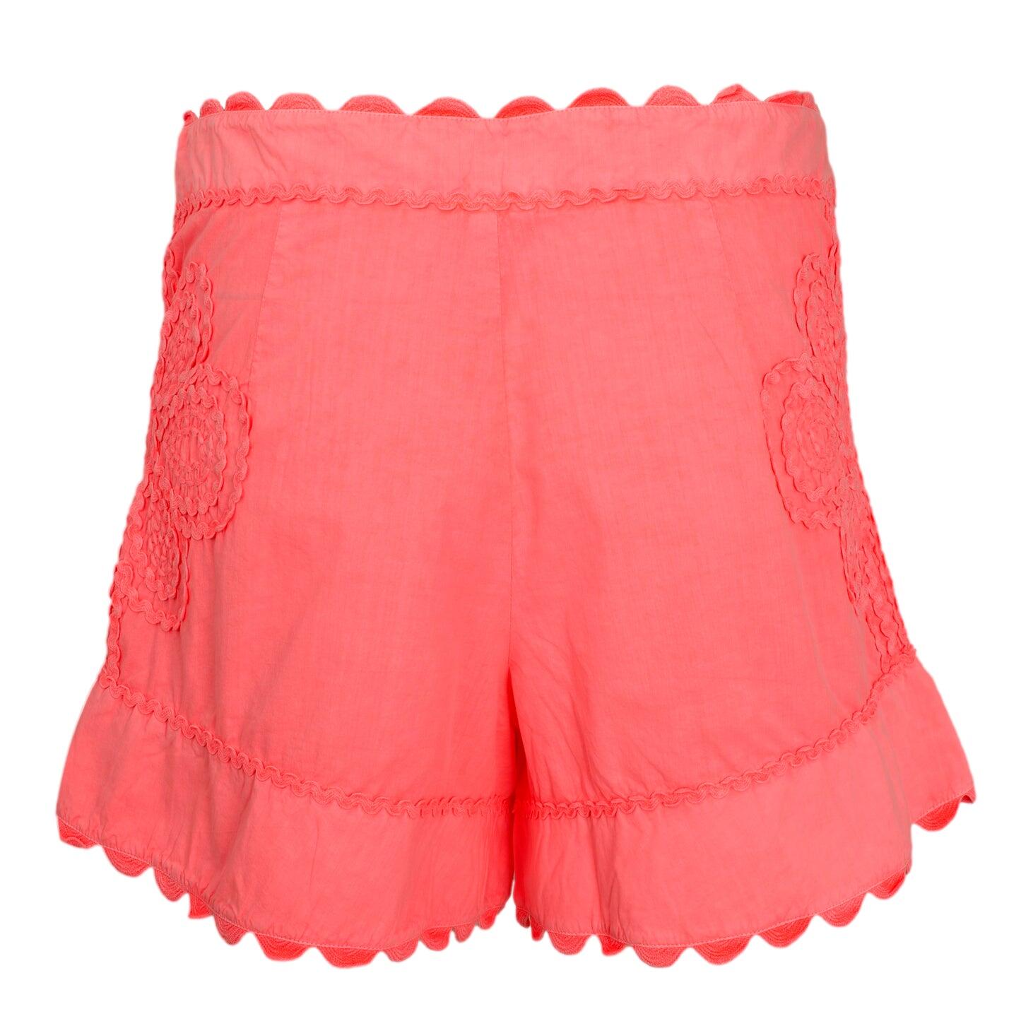 Neon Poplin High Waisted Shorts W/Ric Rac Embro Washed Coral
