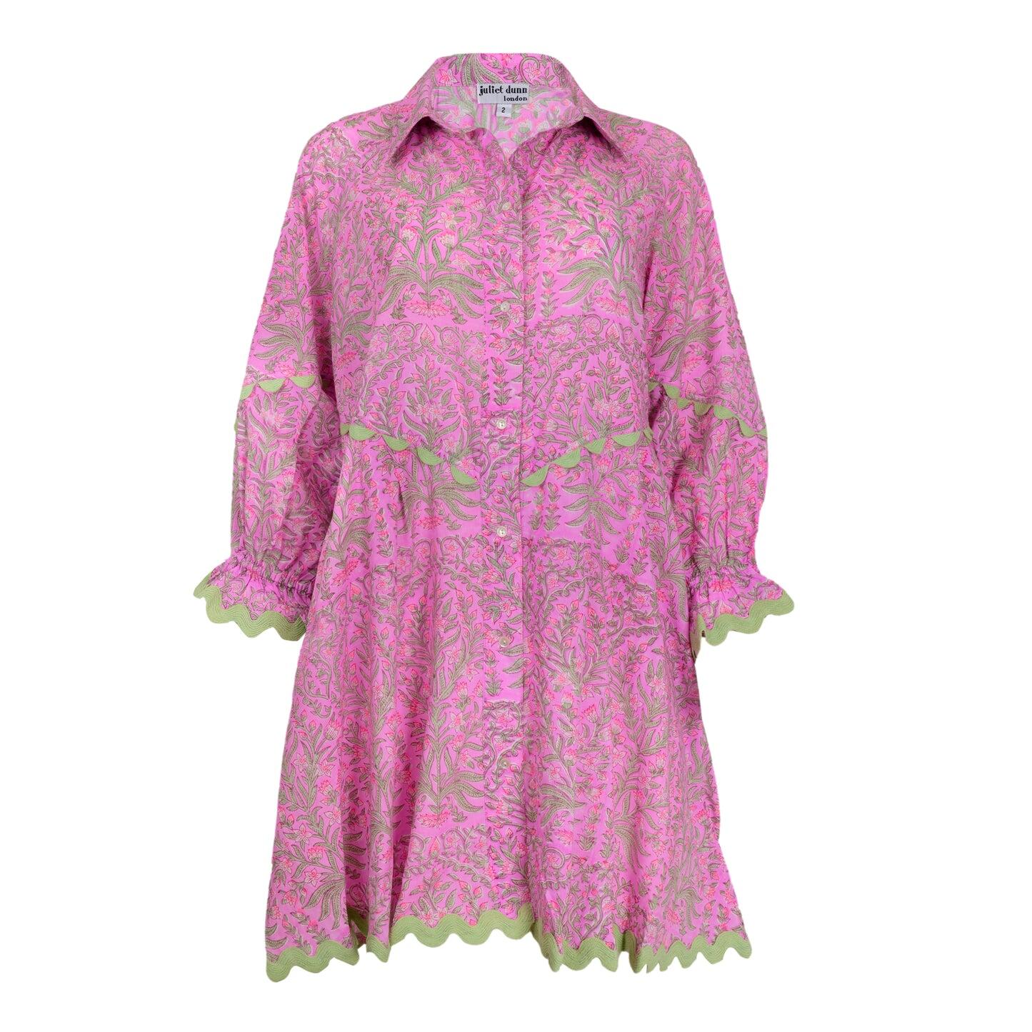 Floral Print Raglan Shirt Dress W/Ric Rac Trim Orchid/Mint - Dress