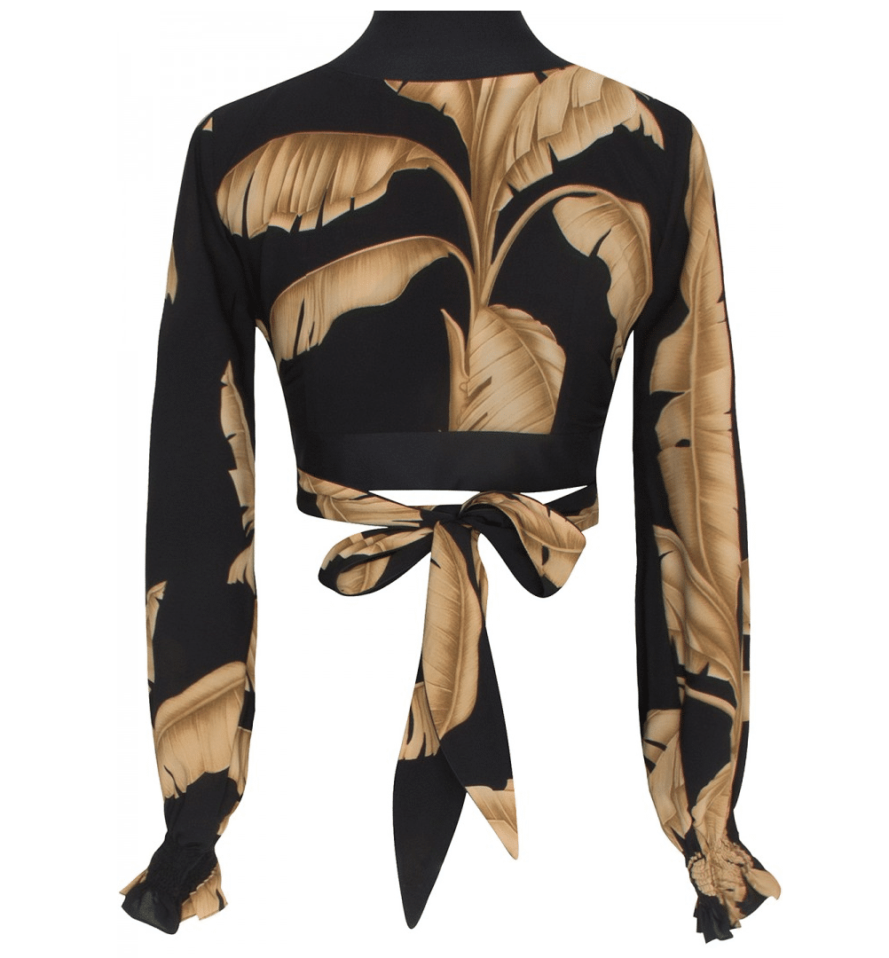 Jungle Gold Palm Crop Top Black