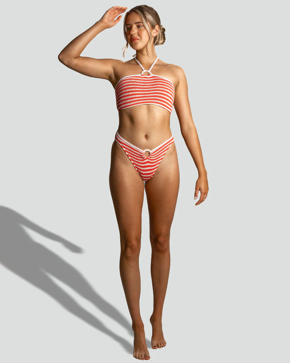 Kalbarri Top & Orpheus Bikini Bottom Coral Stripe - ONE SIZE - Bikini