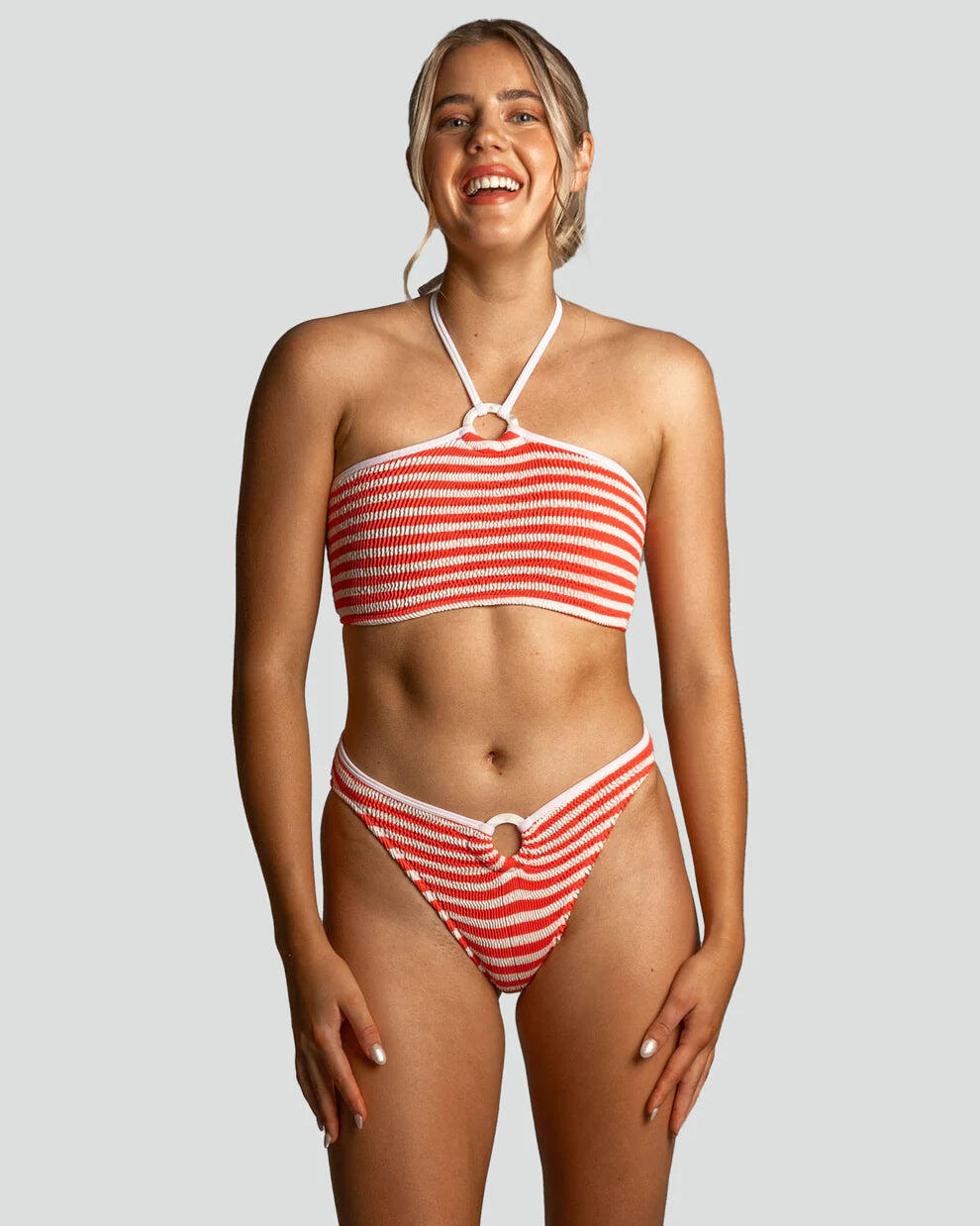 Kalbarri Top & Orpheus Bikini Bottom Coral Stripe - ONE SIZE - Bikini