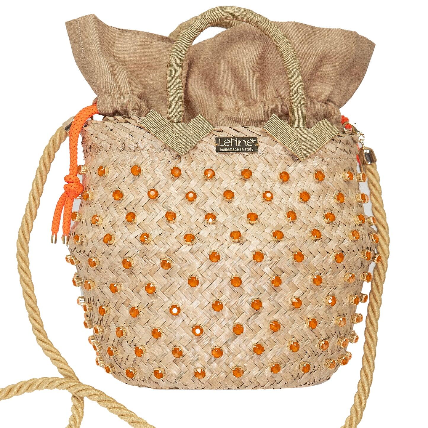 Straw woven bag with removable rope shoulder strap
