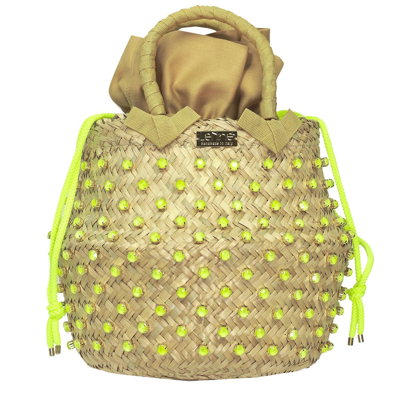 Load image into Gallery viewer, Straw Bag with Yellow Crystals
