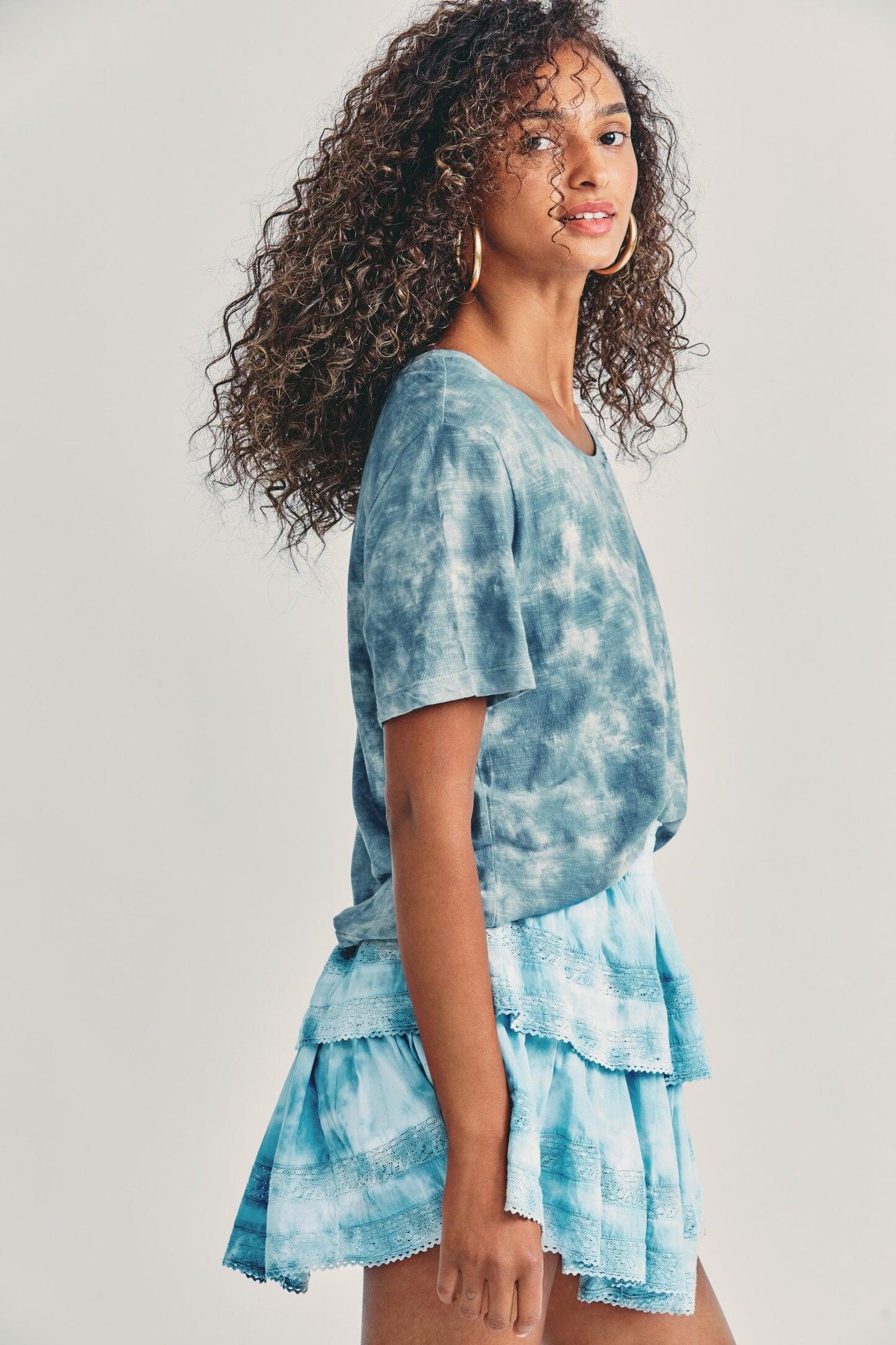 Ruffle Mini Skirt Pacific Indigo Hand Dye - Skirt