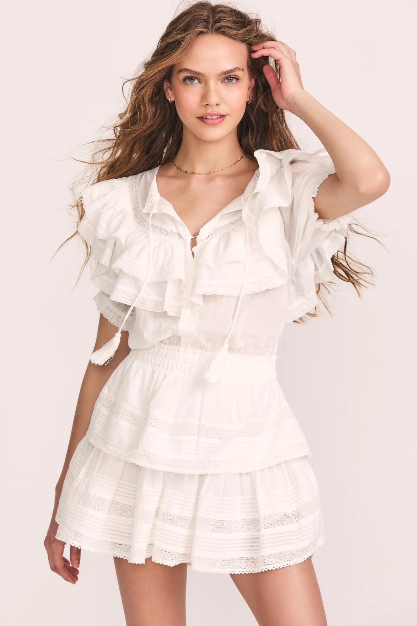 Ruffled White Cotton Mini Dress