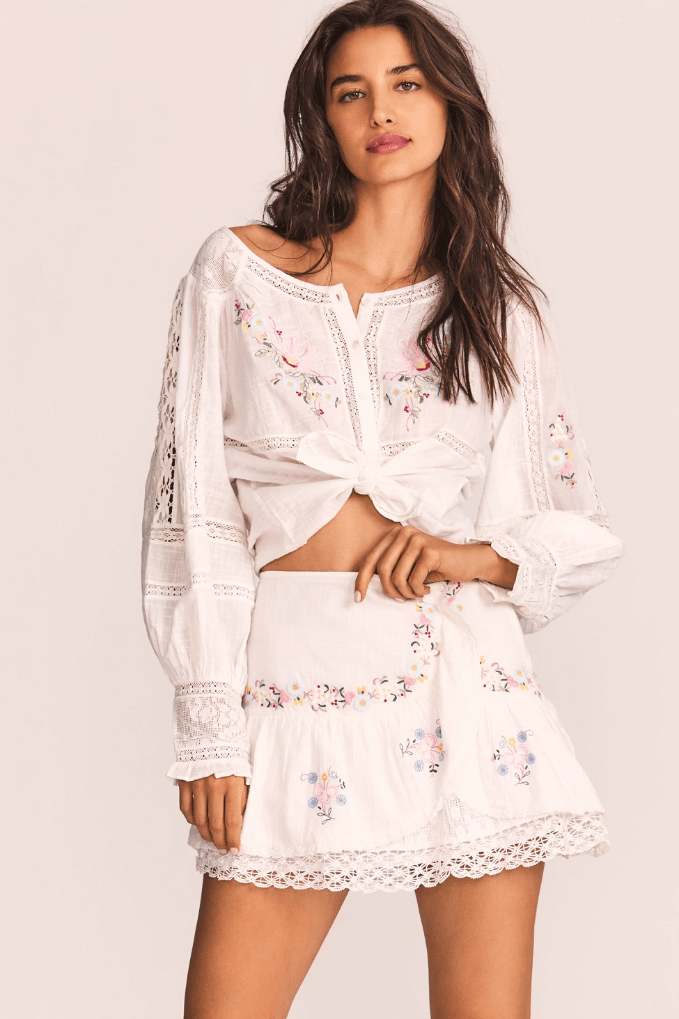 White Mini Skirt with Floral Embroidery
