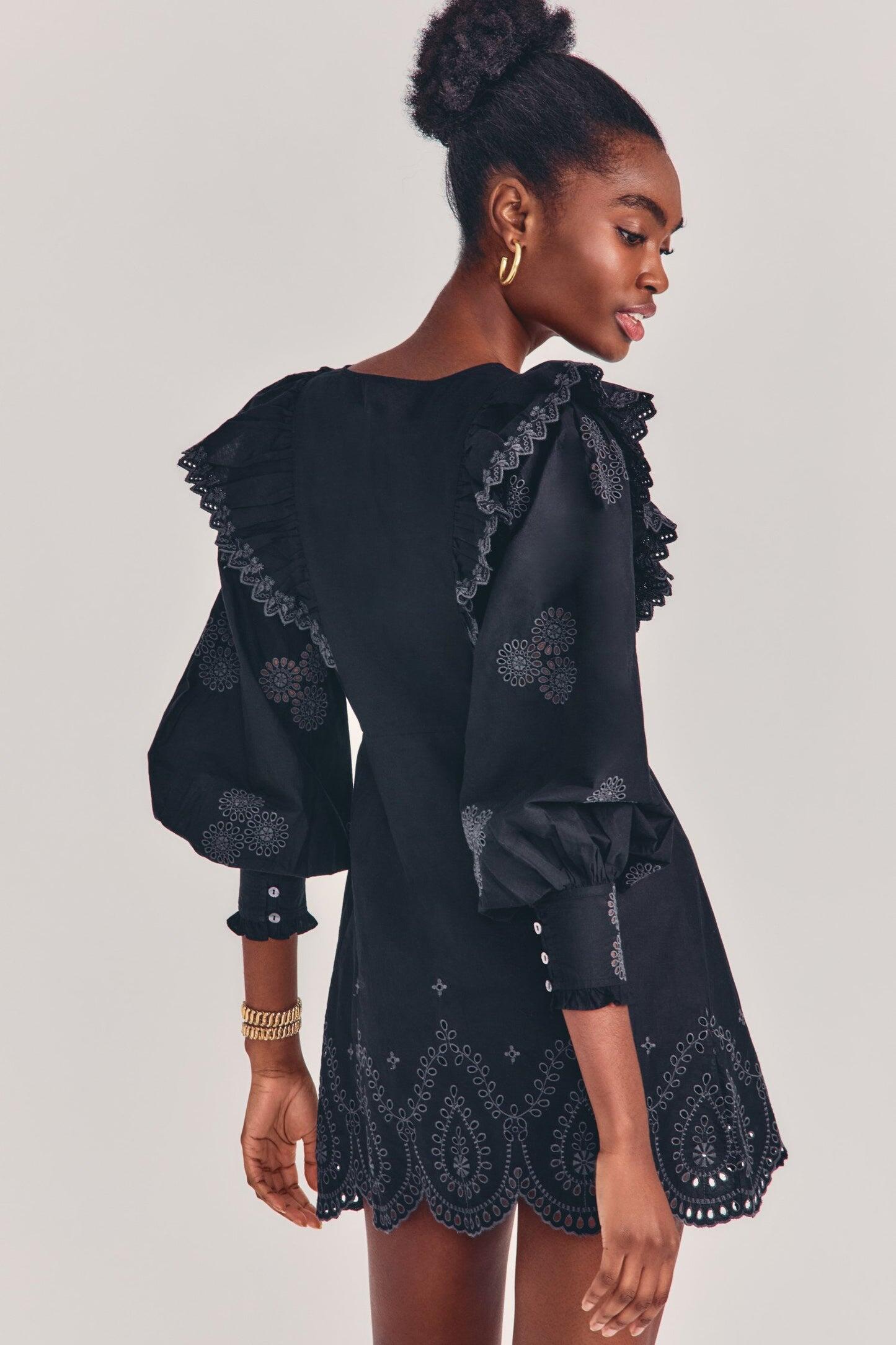 Black Embroidered Mini Dress