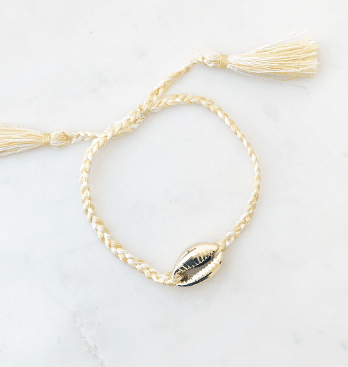 Braided Cowrie Shell Pull Tie Bracelet Cream Gold - Bracelet