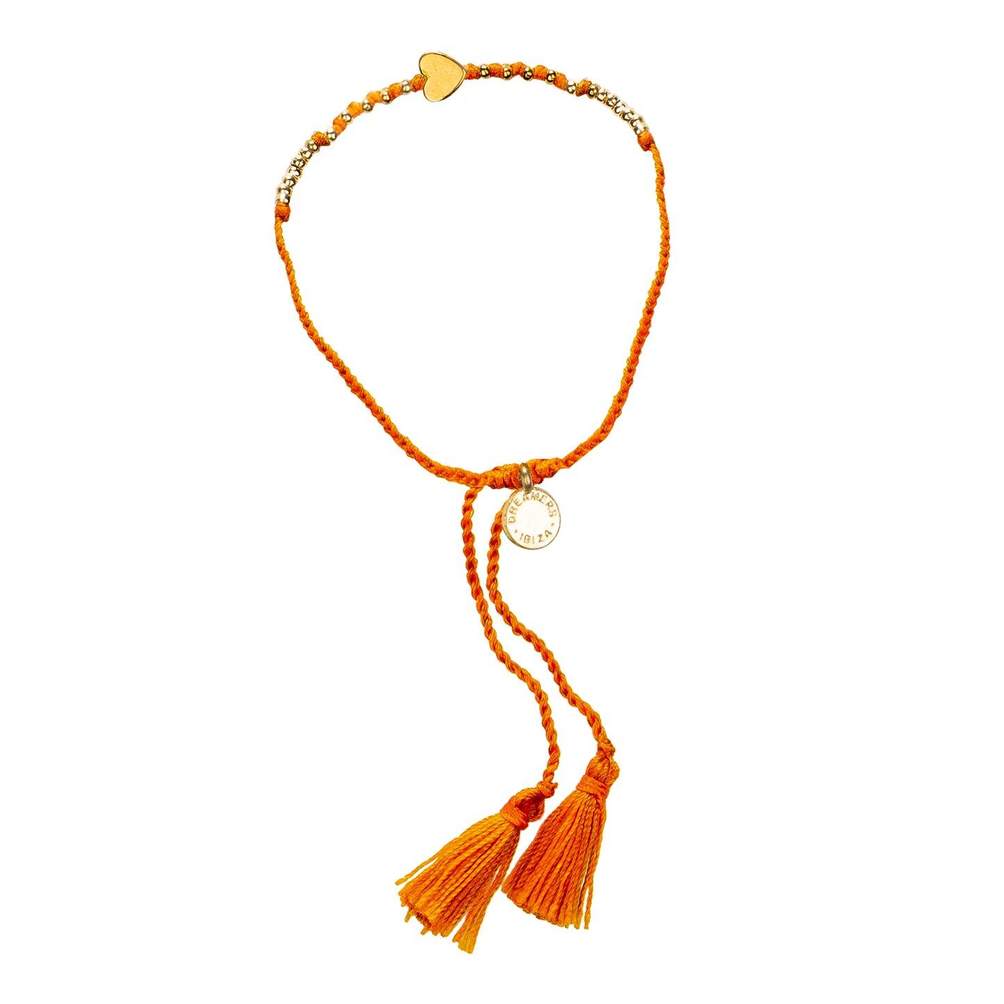 Single Gold Heart Bracelet With Orange Tassel