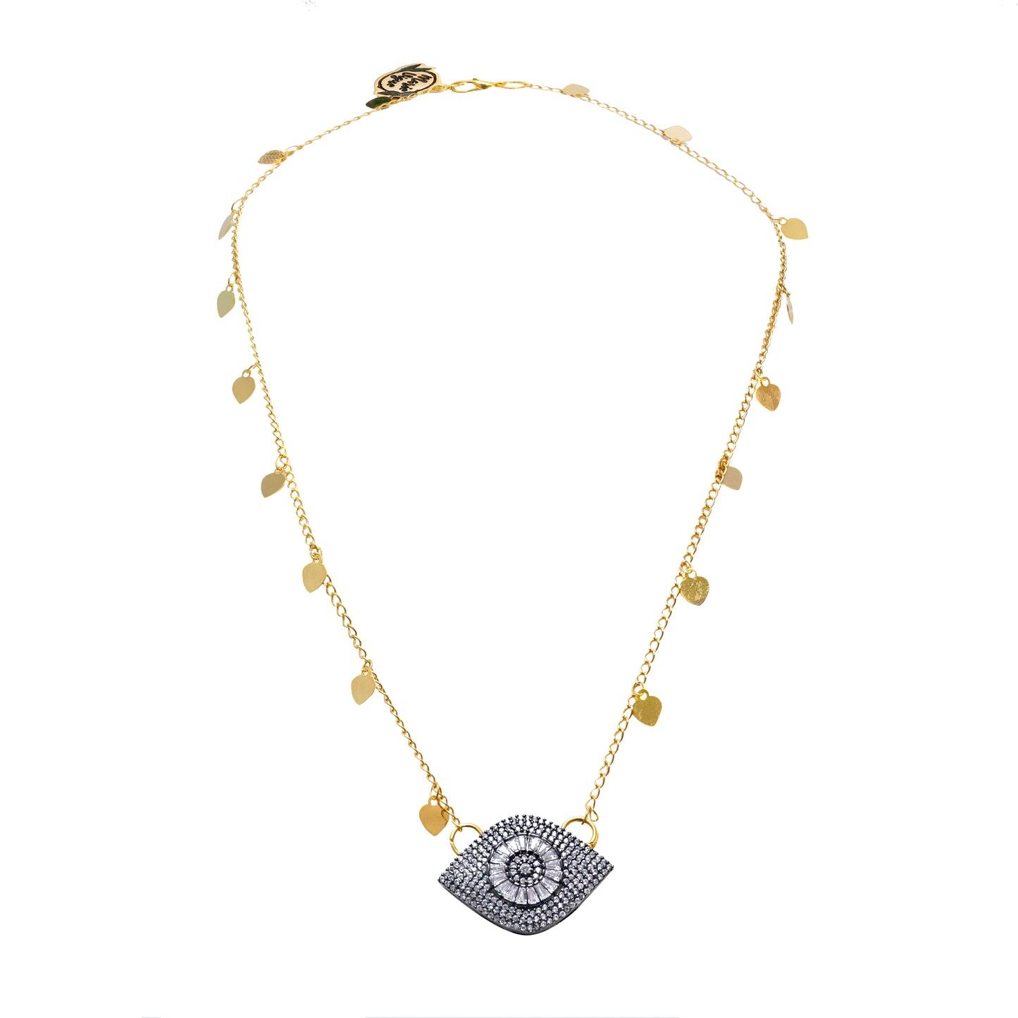 Load image into Gallery viewer, Little Hearts Necklace With Black Greek Eye
