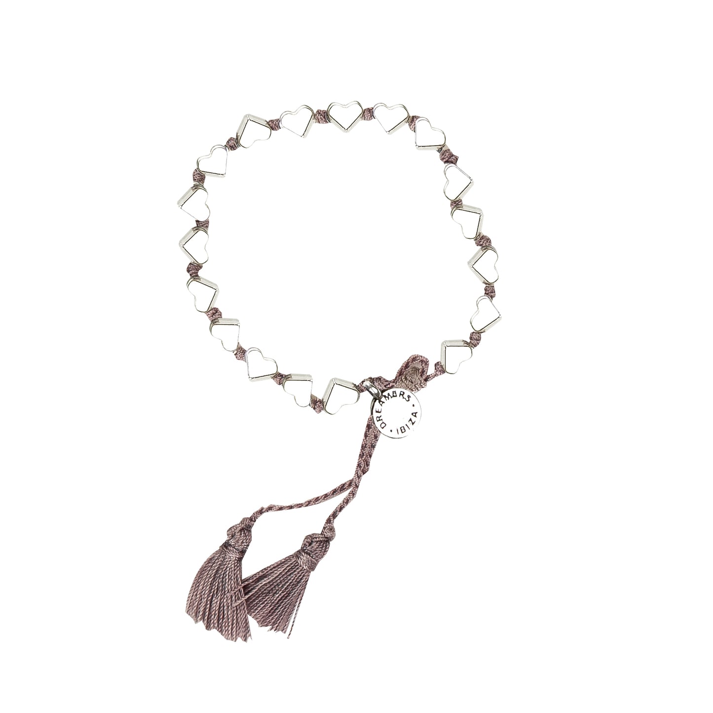 Silver Thick Heart Bracelet With Brown Tassel