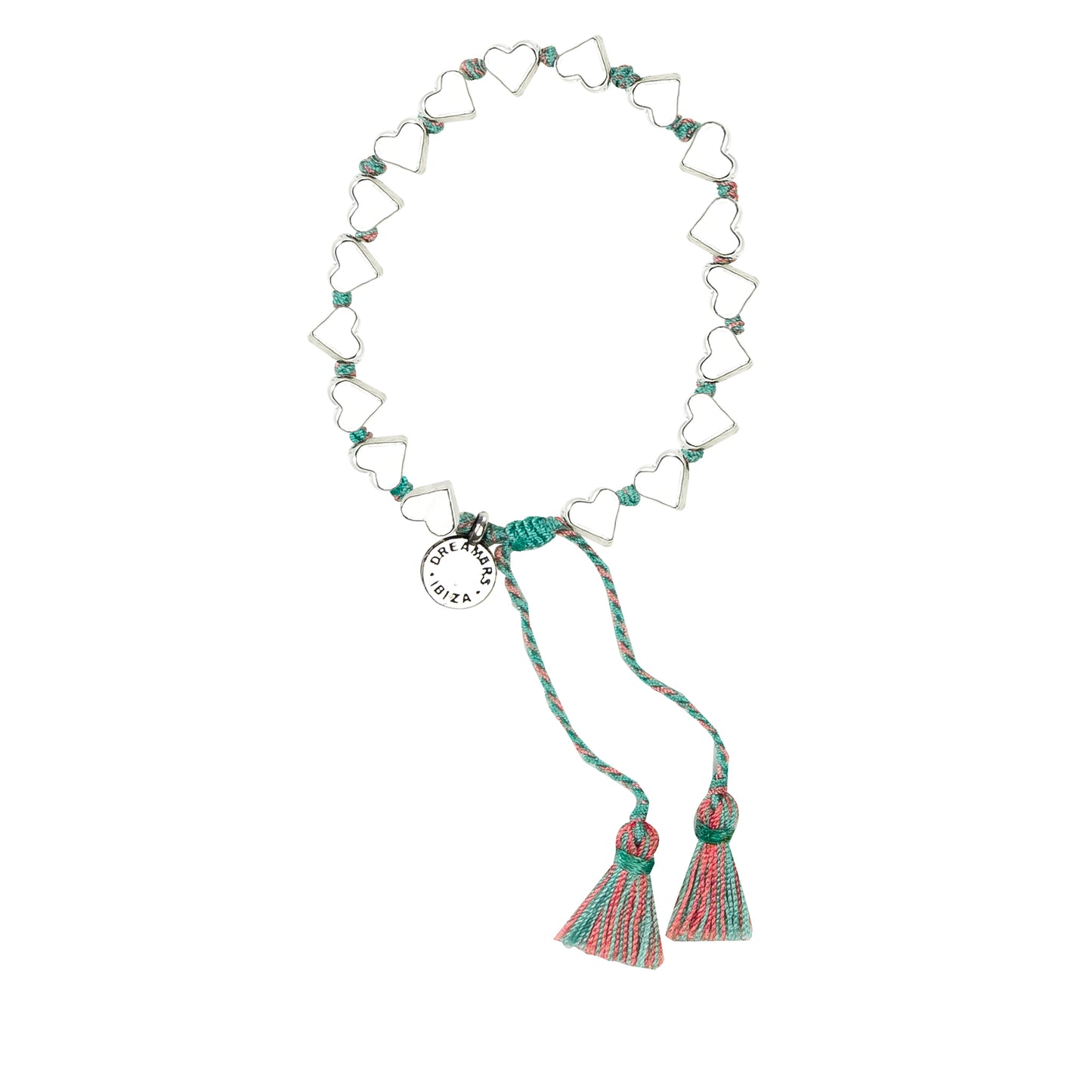 Load image into Gallery viewer, Silver Thick Heart Bracelet With Mint/Pink Tassel
