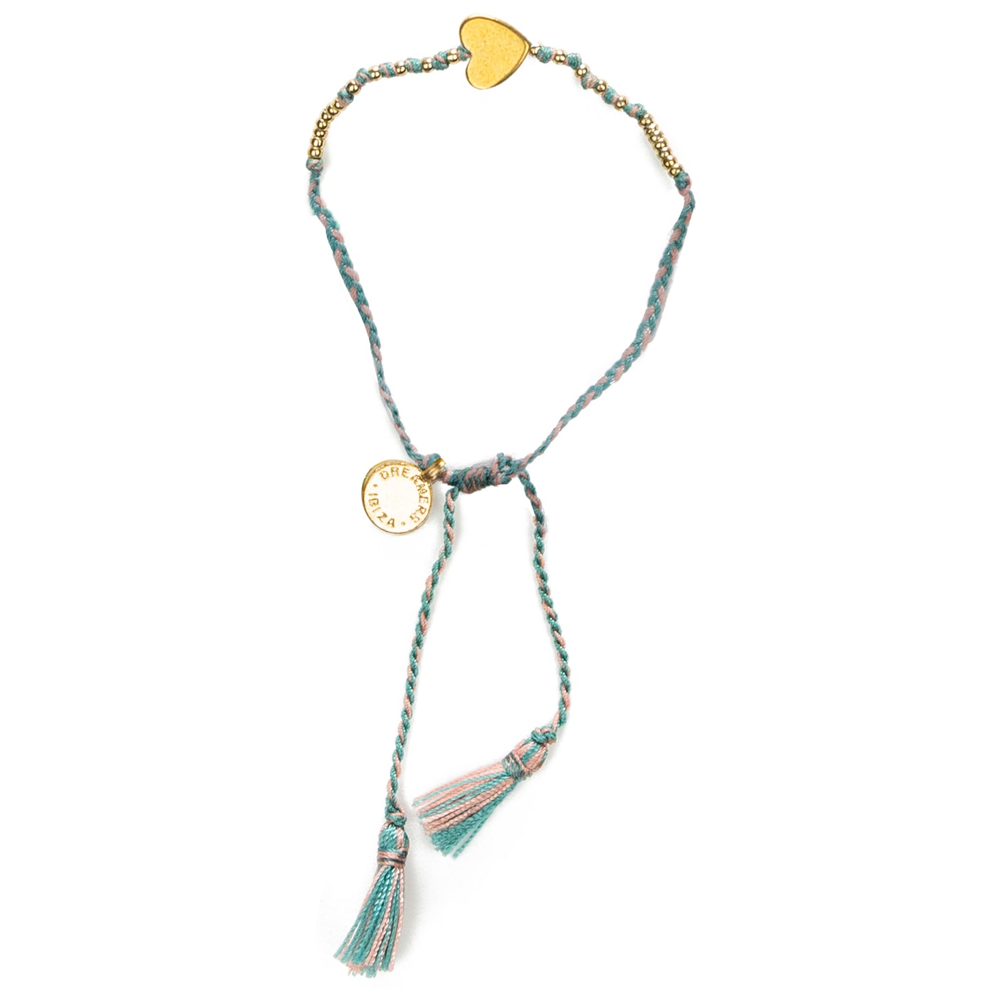 Load image into Gallery viewer, Single Gold Heart Bracelet With Pink/Turq Tassel
