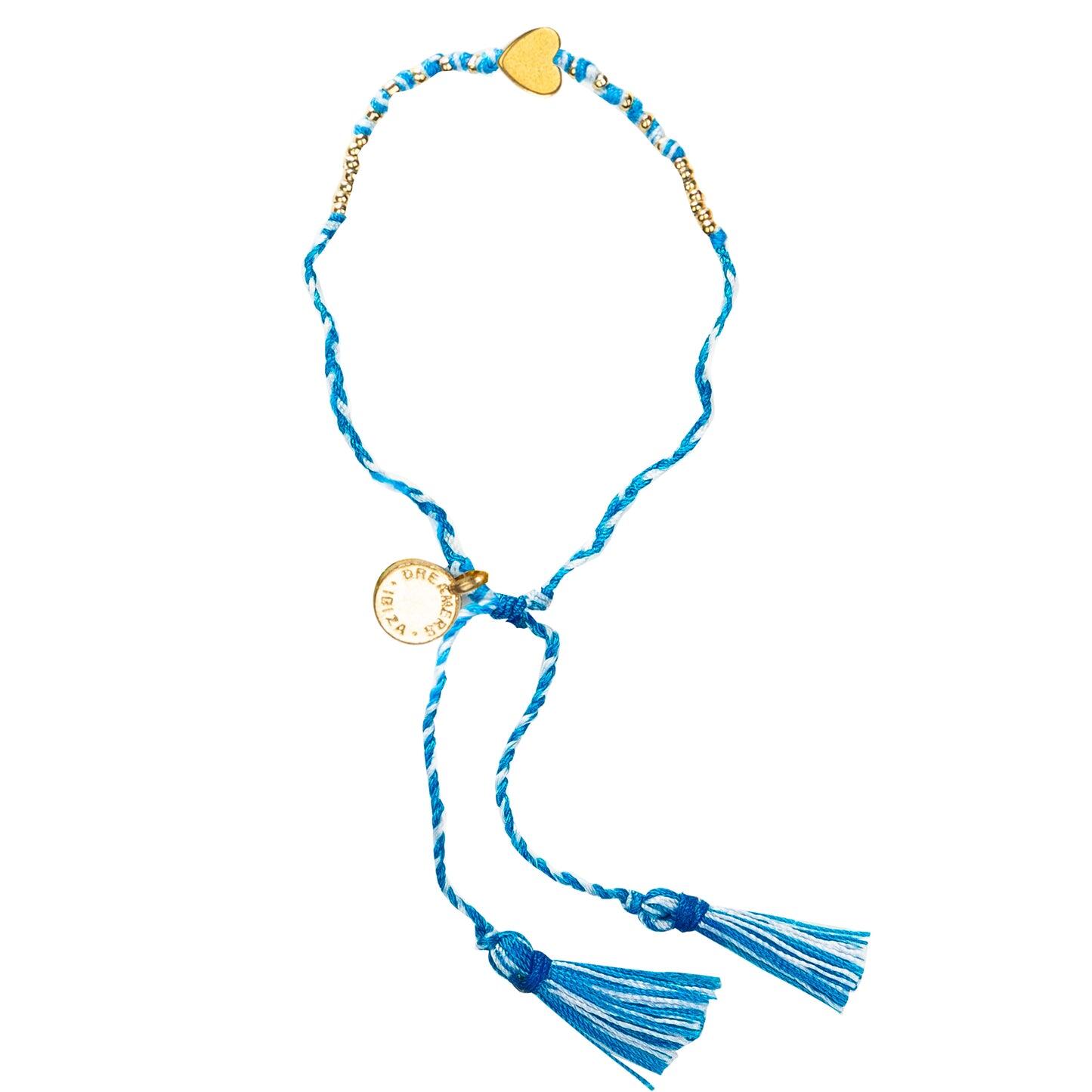 Single Gold Heart Bracelet With Skyblue Tassel