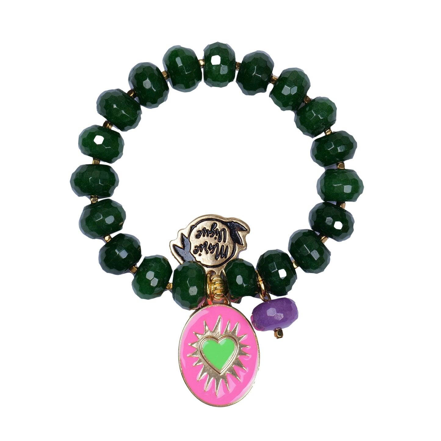 Sun Colour Bracelet Green/Pink With Green Heart - Bracelet