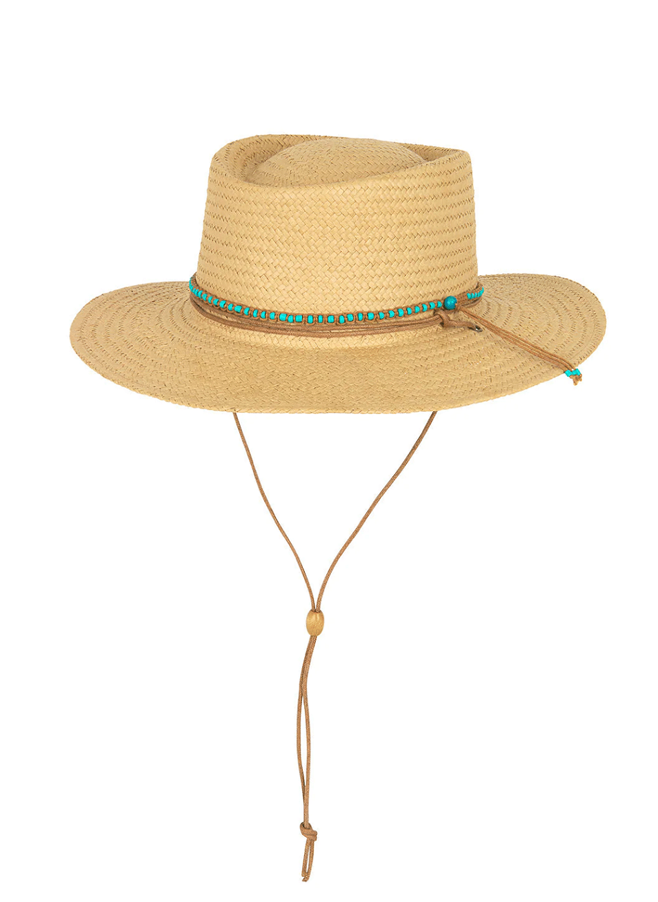 Wide Brim Boater Hat with Turquoise Beads