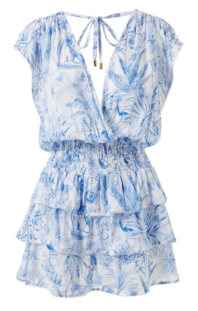 Load image into Gallery viewer, Tropical Mini Dress With Paisley Print in Blue
