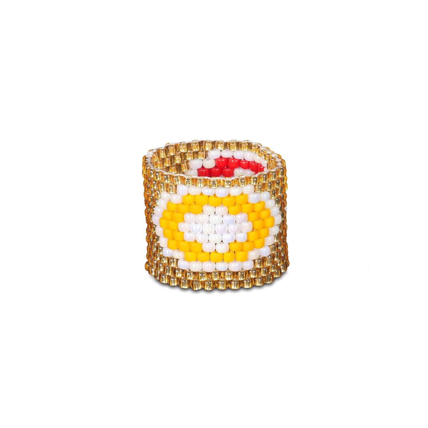 Glass Beads Cross Yellow/Red Ring