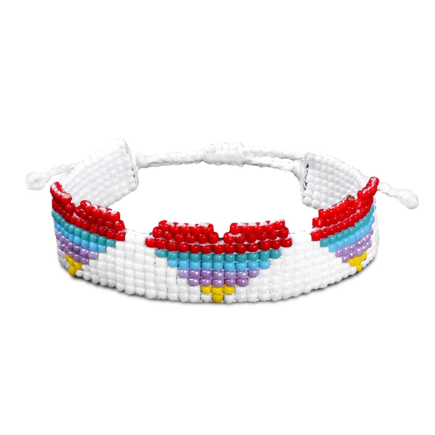 Glass Beads White With Rainbow Heart Bracelet