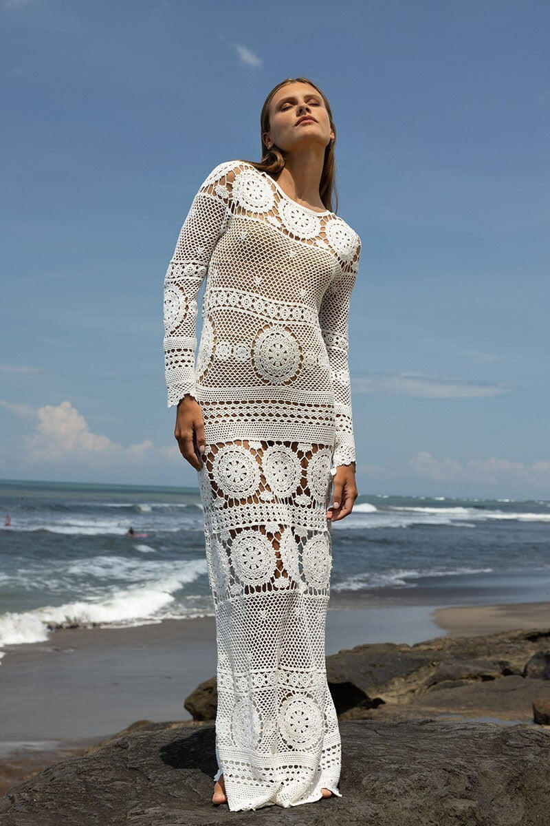 Crochet Maxi Dress with Sleeves