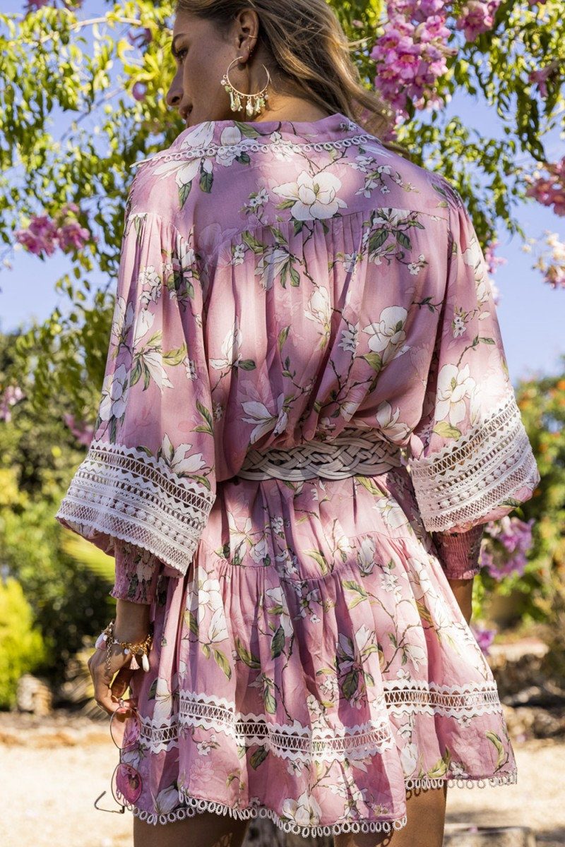 Back view of the Tropical Print Floral Mini Dress