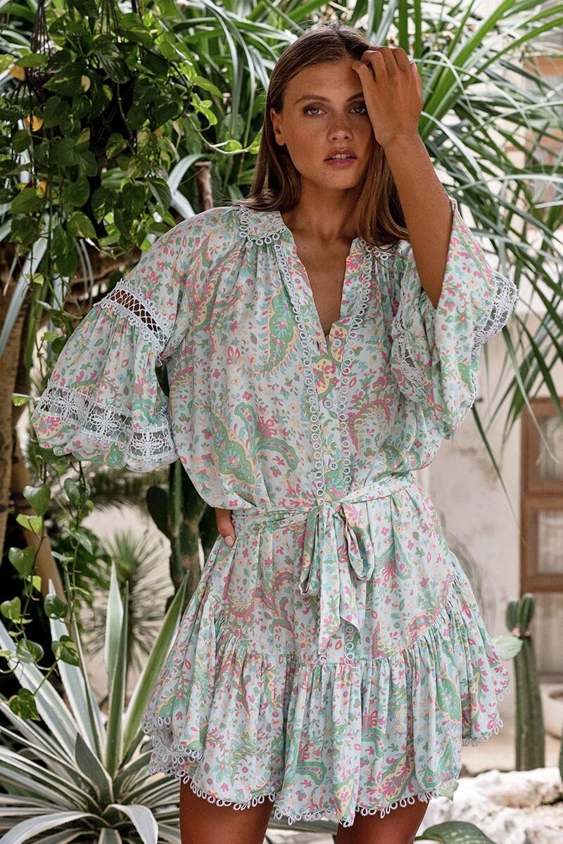 Blouson Sleeve Dress in Paisley Print