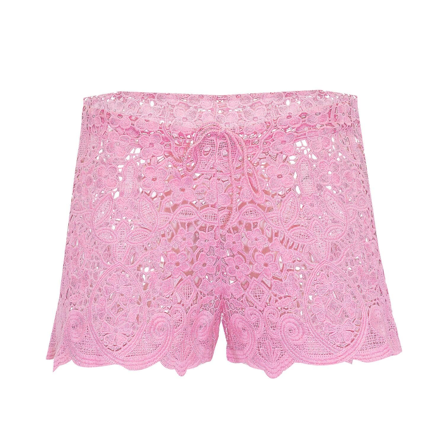Detail of the Drawstring Waist on Lace Beach Shorts