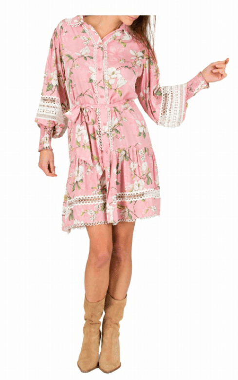  Full length of the Babydoll Dress in Tropical Print