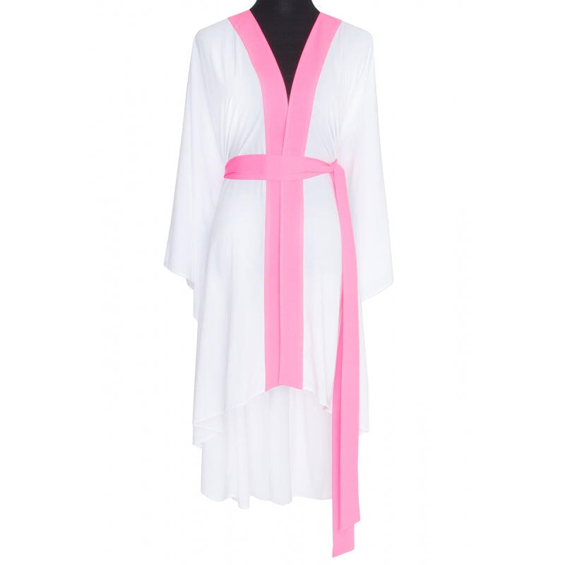 White Long Kimono Skull In Neon Pink - Kaftan