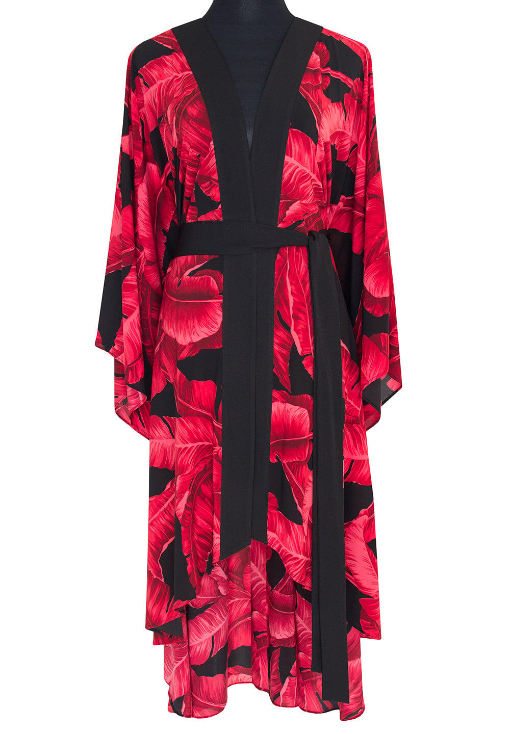 Jungle Red Palm Kimono Long - Kaftan