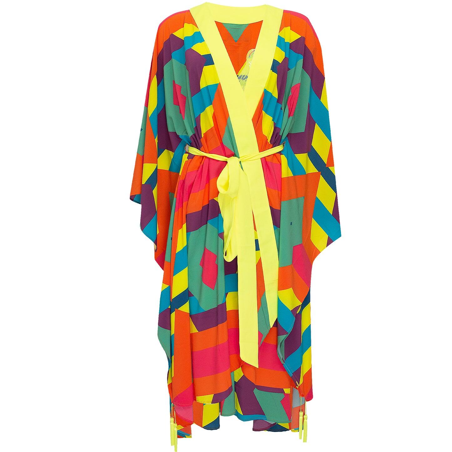 Tribal Colorful Kimono Wings In Neon Yellow Long