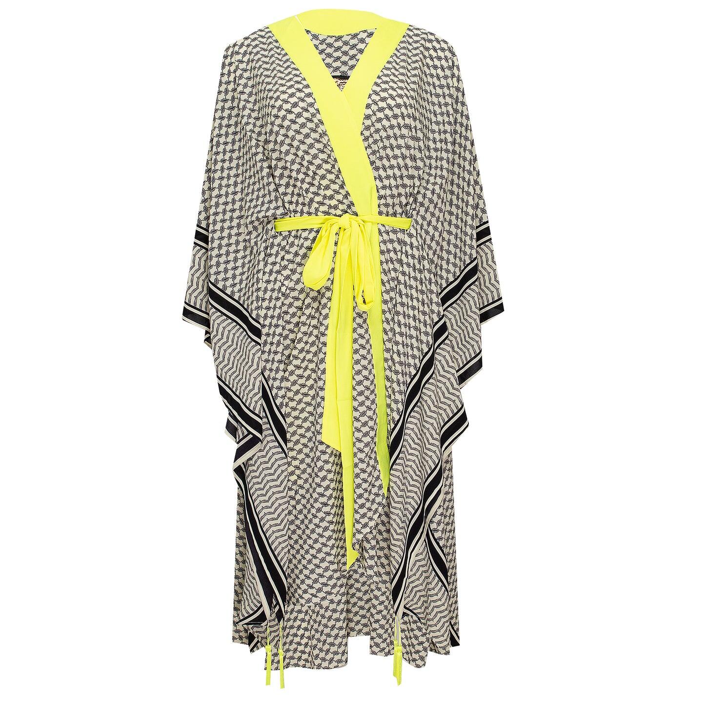 Tribe Kimono Skull Neon Yellow Long - Kimono