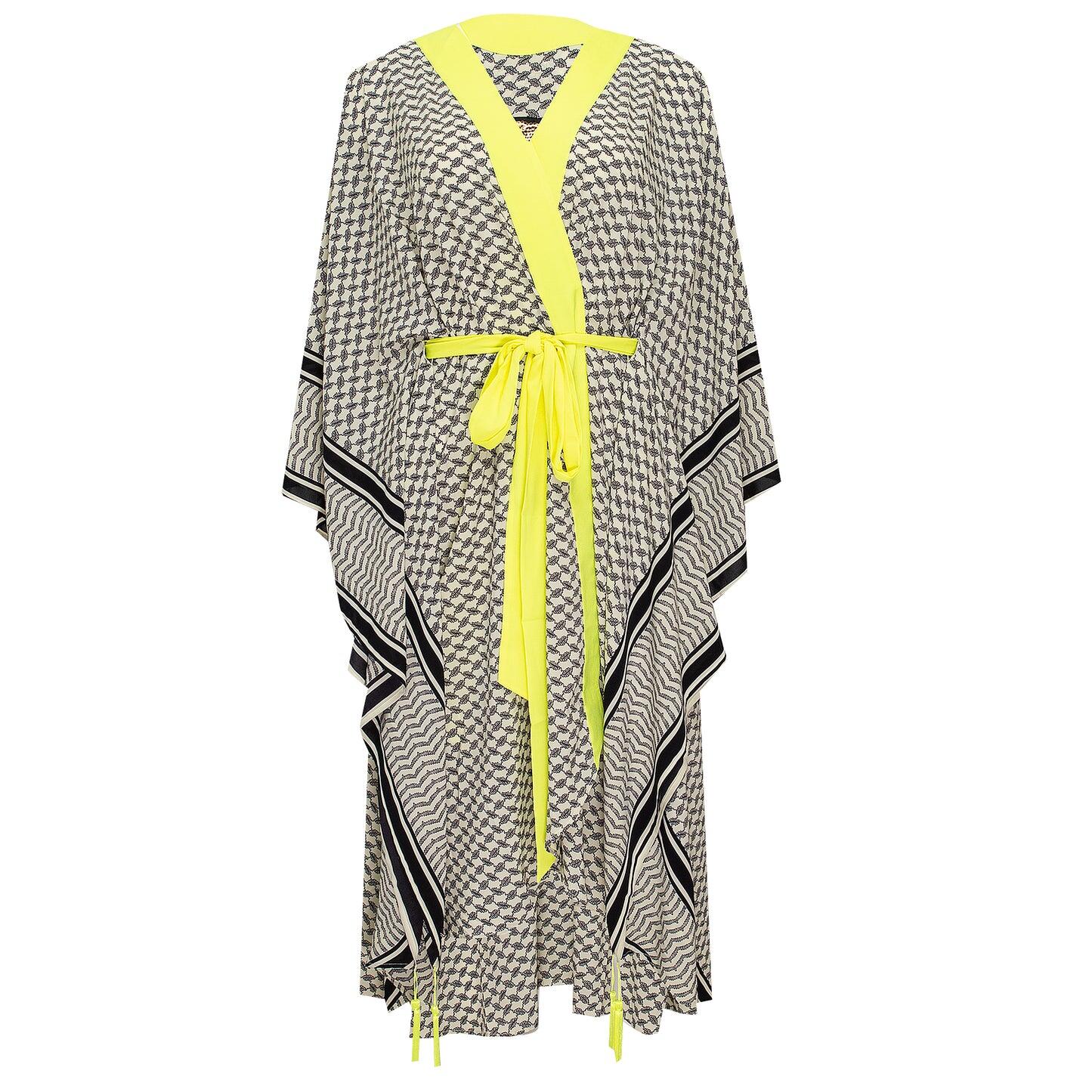 Tribe Kimono Skull Neon Yellow Long