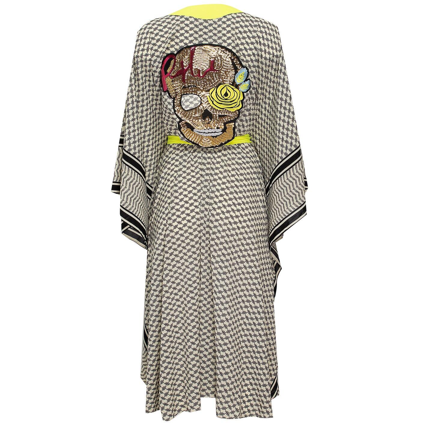 Tribe Kimono Skull Neon Yellow Long - Kimono