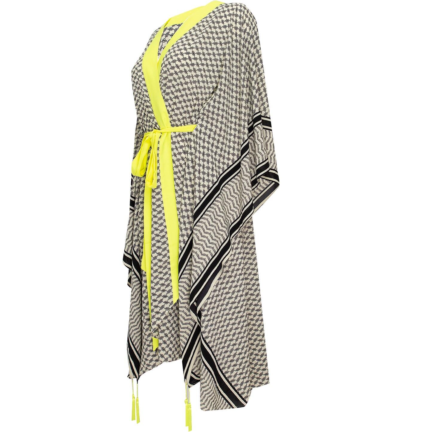 Tribe Kimono Skull Neon Yellow Long - Kimono