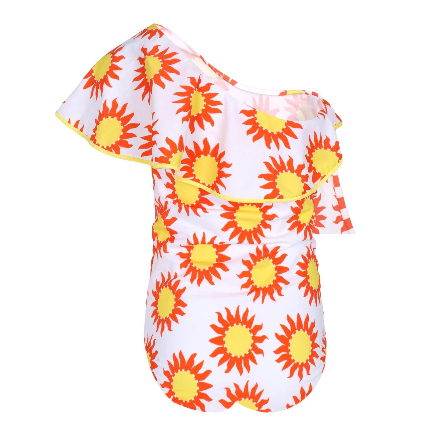 Sun Printed Swimsuit for Girls | Girls One Shoulder One Piece Swimsuit