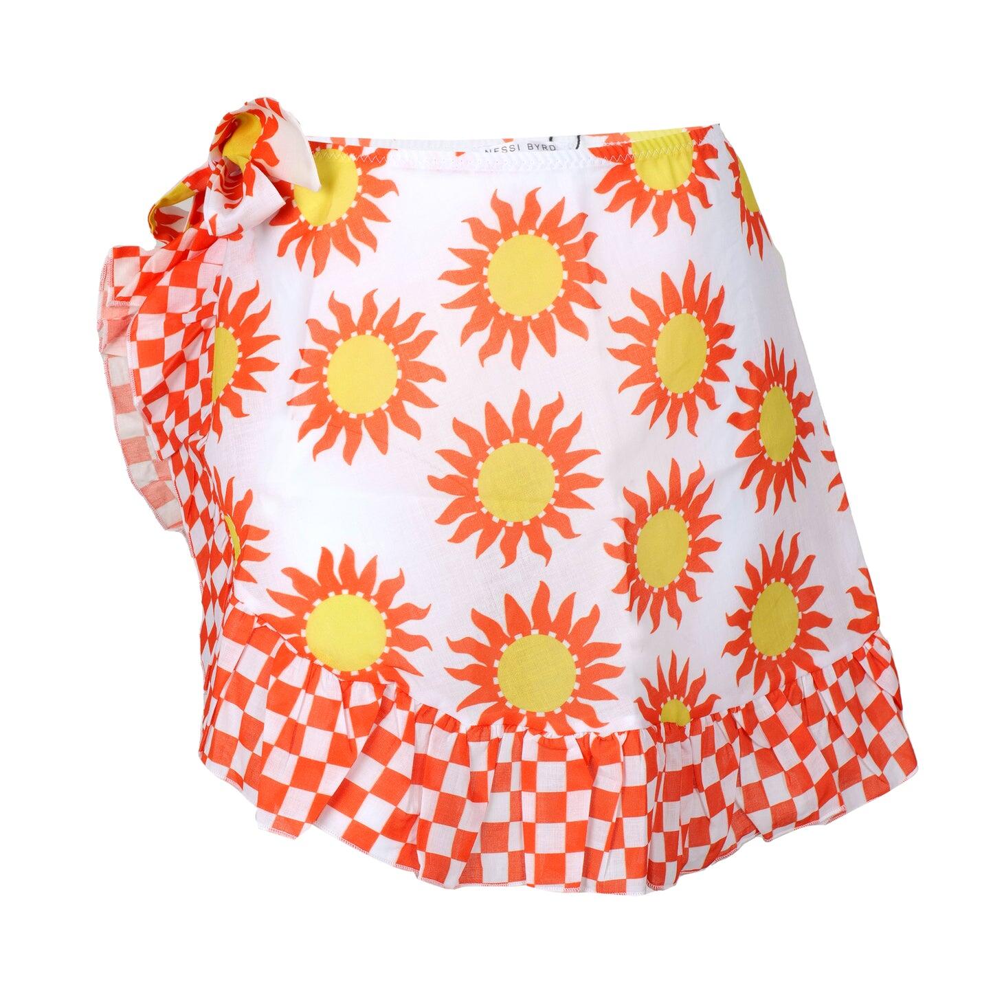 Girls Wrap Mini Skirt with Sun Print