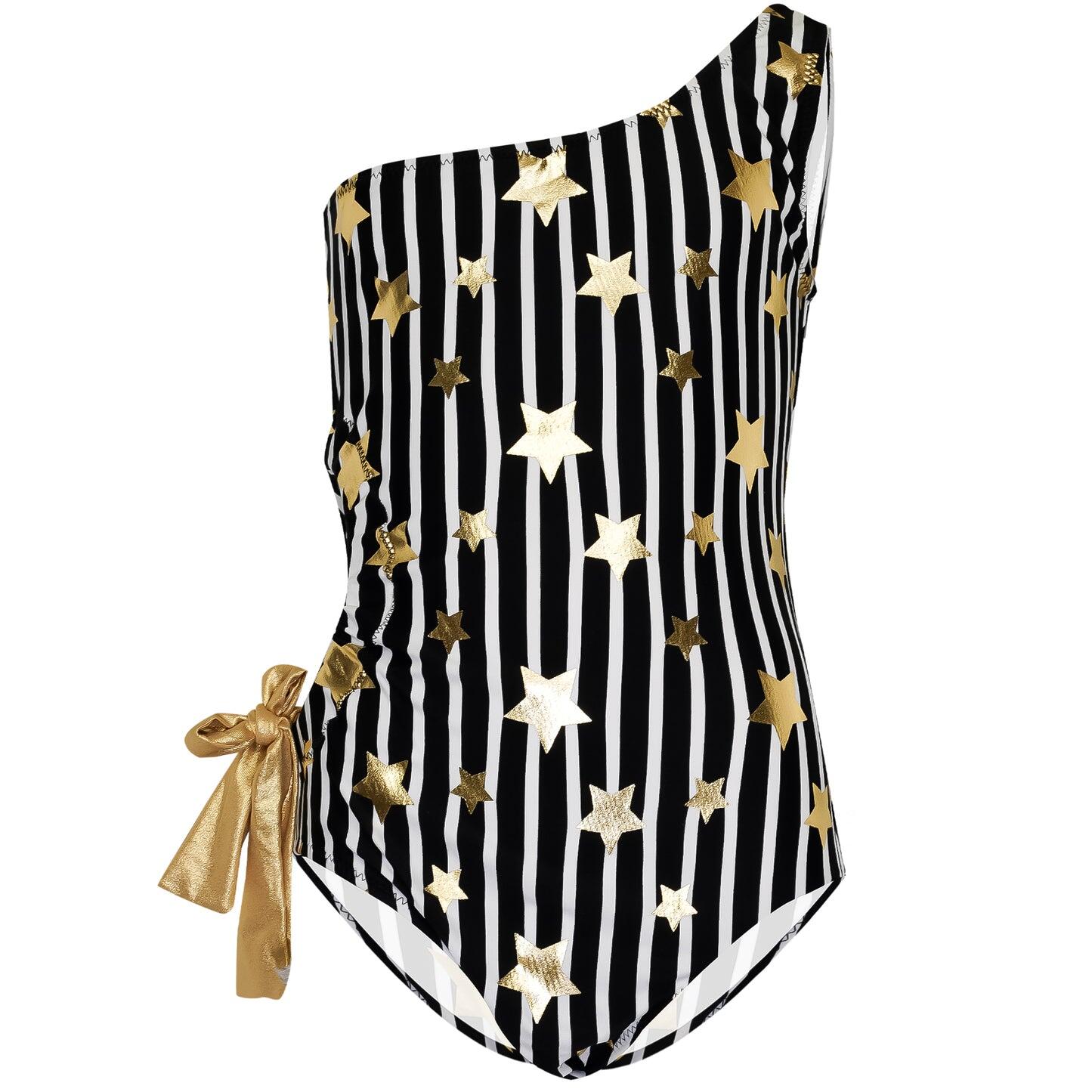 Black/White Striped Swimming Suit for Girls 