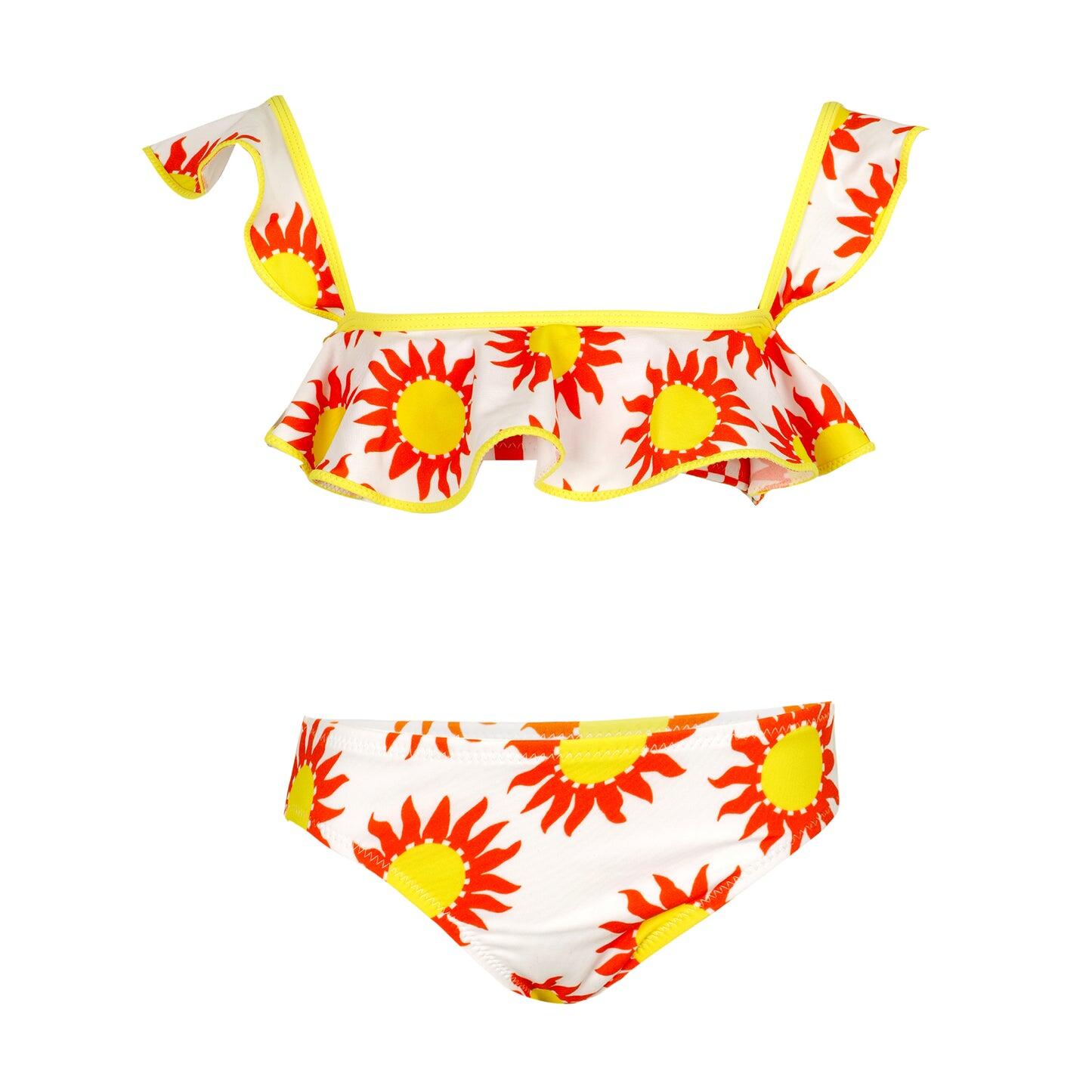 Load image into Gallery viewer, Ruffle Bikini for Kids in Red/Yellow Floral Print
