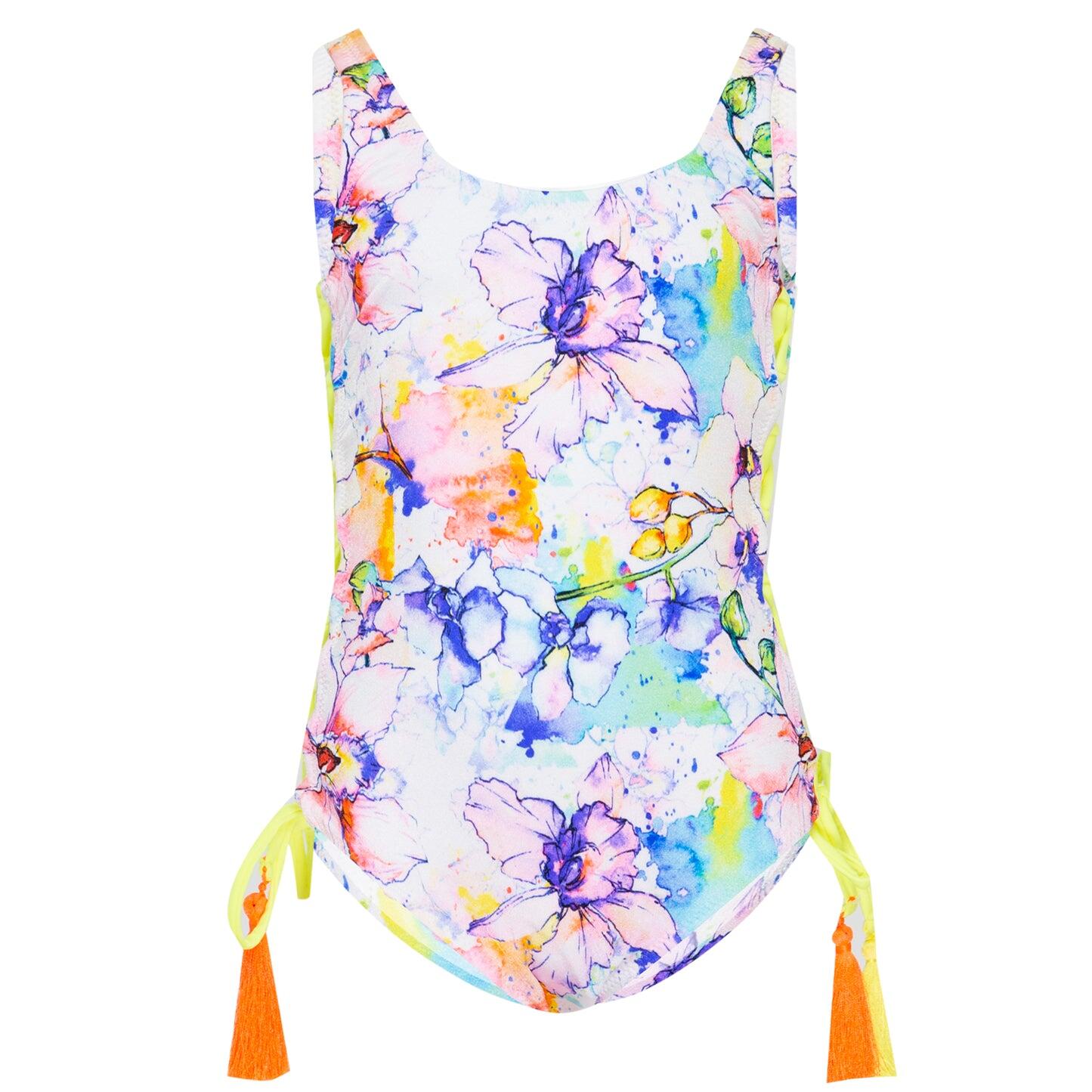Multi Colour Floral Swimming Costume Girls Kids One Piece Swimsuit
