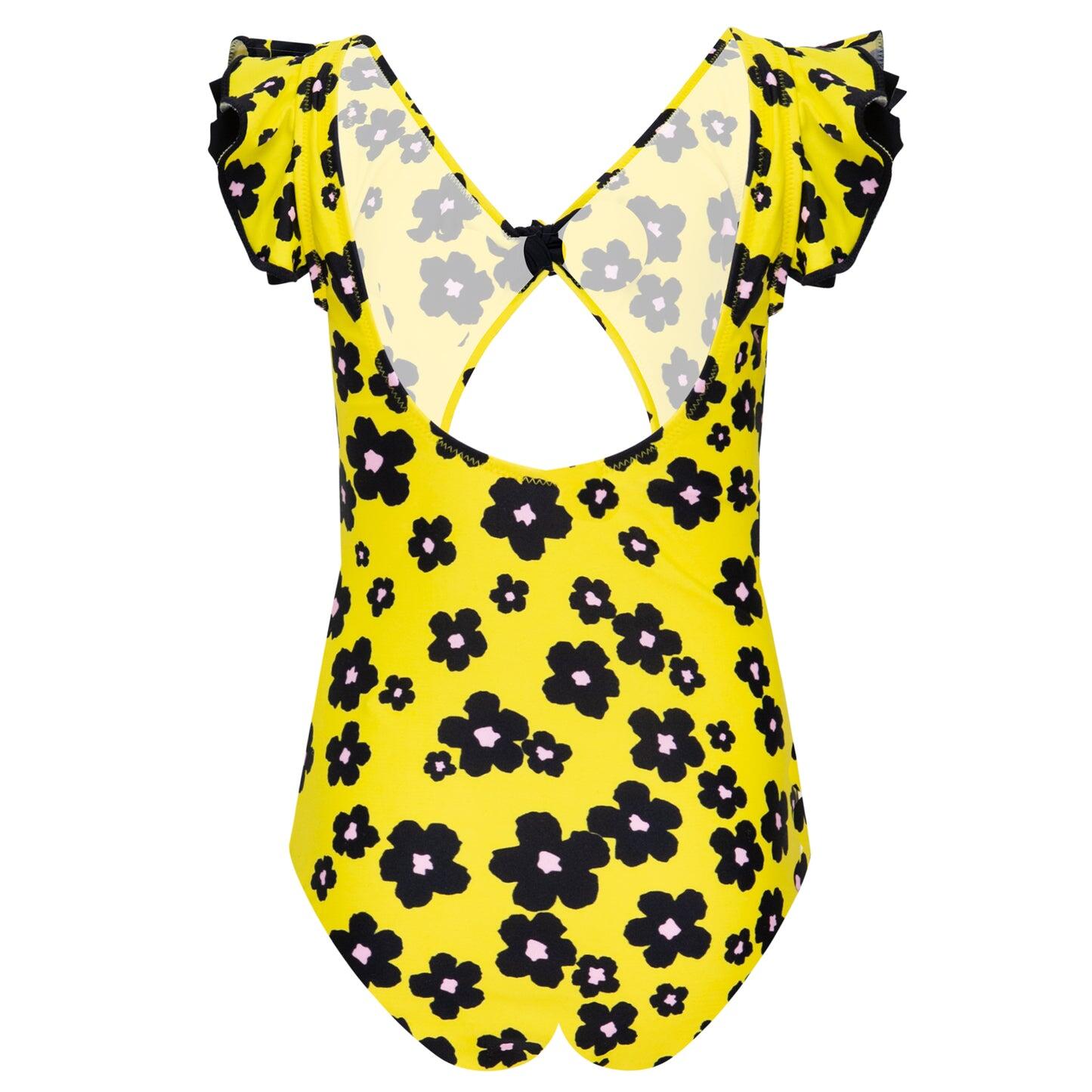 Load image into Gallery viewer, Girls Flower Swimsuit with Scoop Back
