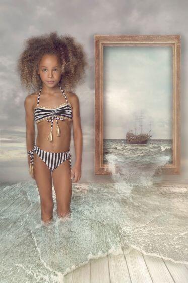 Nessi Byrd Marigold Black & White Stripe Bikini